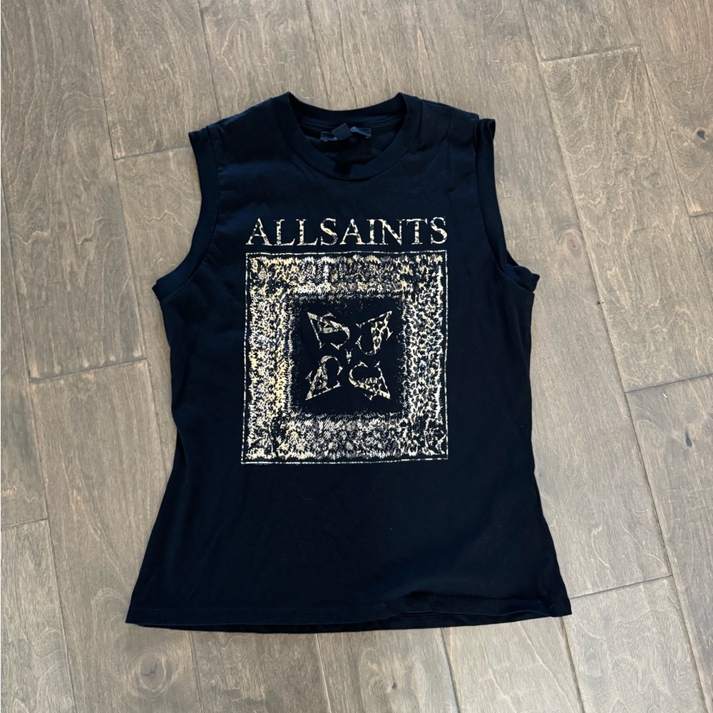AllSaints Black Sleeveless Graphic Tee